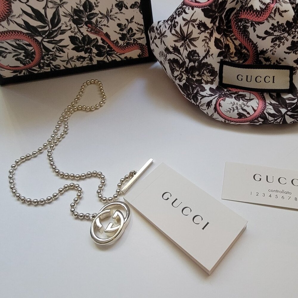 GUCCI Sterling Silver Britt Double G Toggle Necklace - Picture 3 of 13